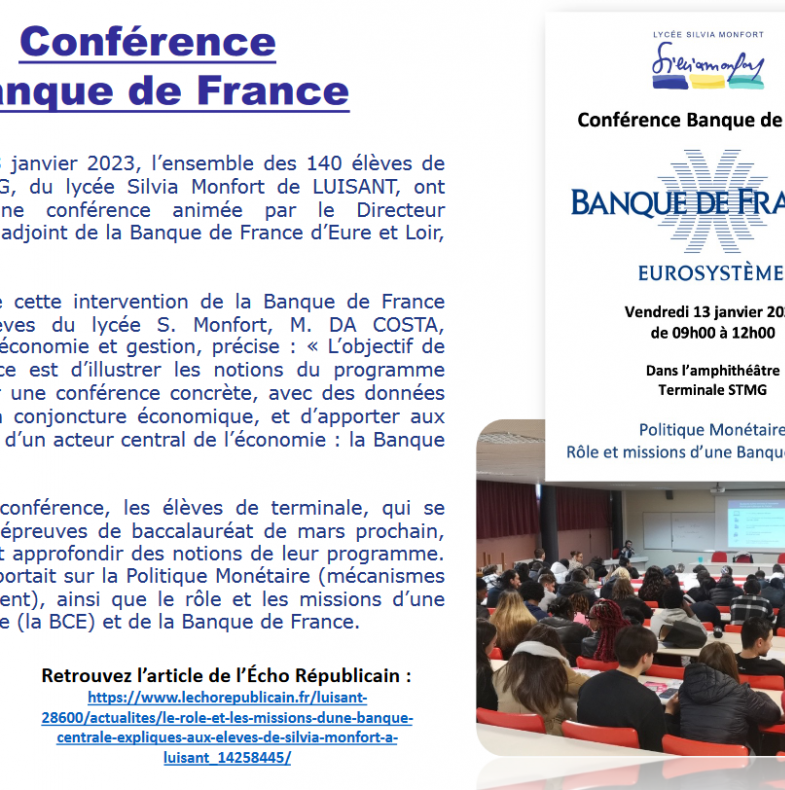 Une conférence de la Banque de France pour les élèves de Terminale STMG
