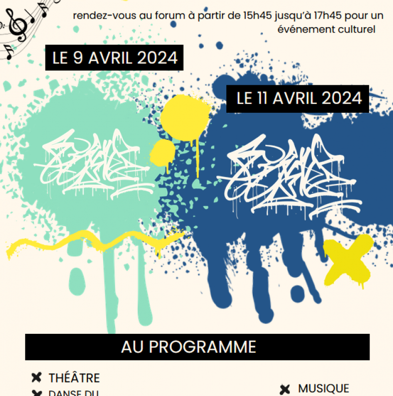 Fête Lycéenne des Arts et de la Culture - Mardi 9 avril et Jeudi 10 avril de 15h45 à 17h45
